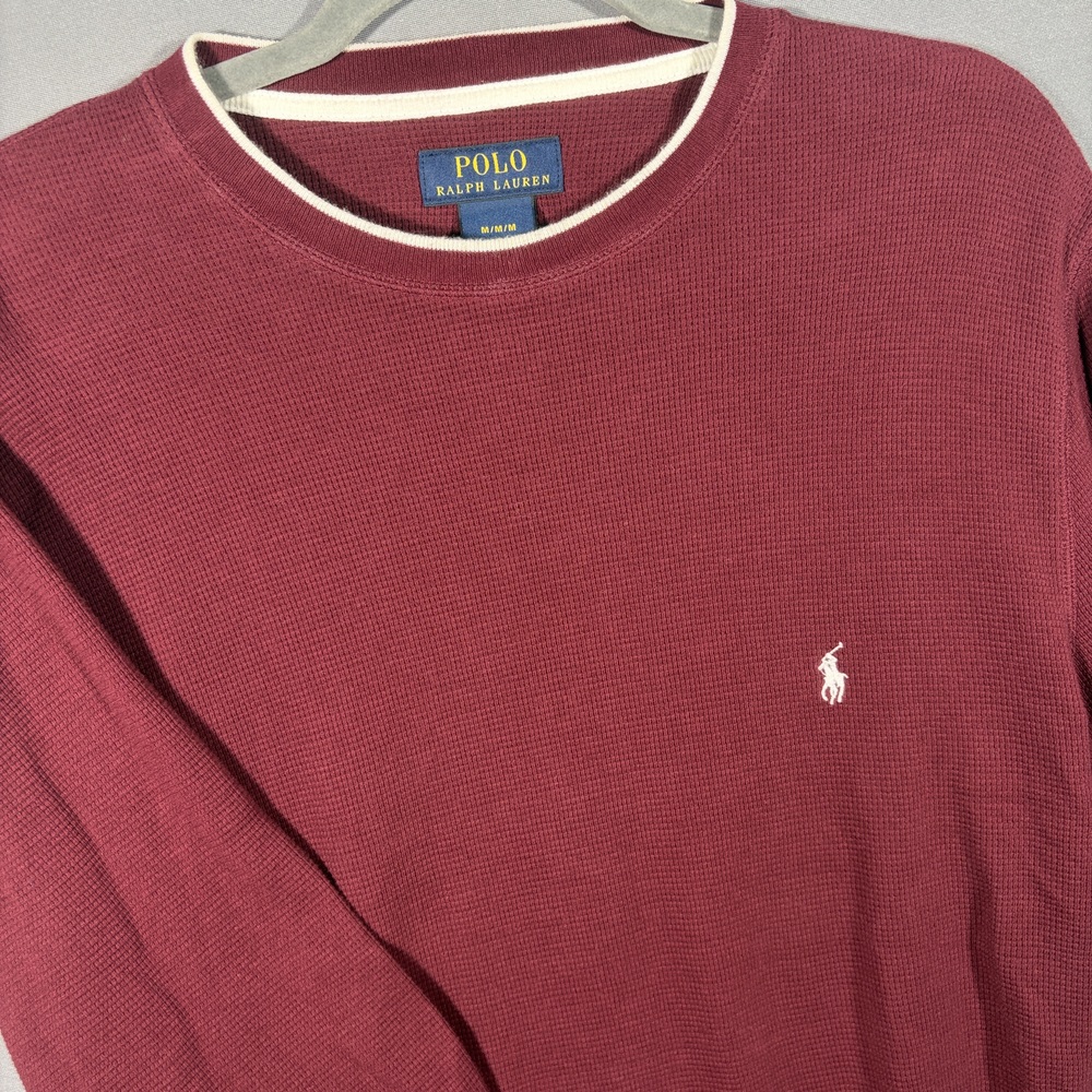 Polo Ralph Lauren Thermal Long Sleeve Shirt Medium Burgundy Waffle Knit Classic
